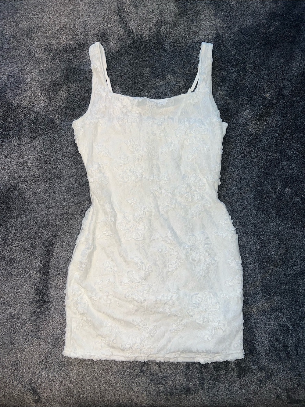 Lace Embroidered White Tank Dress - Picture 2 of 6